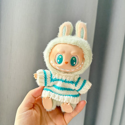 Labubu Clothing Second Generation Keychain Pendant Labubu Sitting Party White and Green Striped Sweater Set