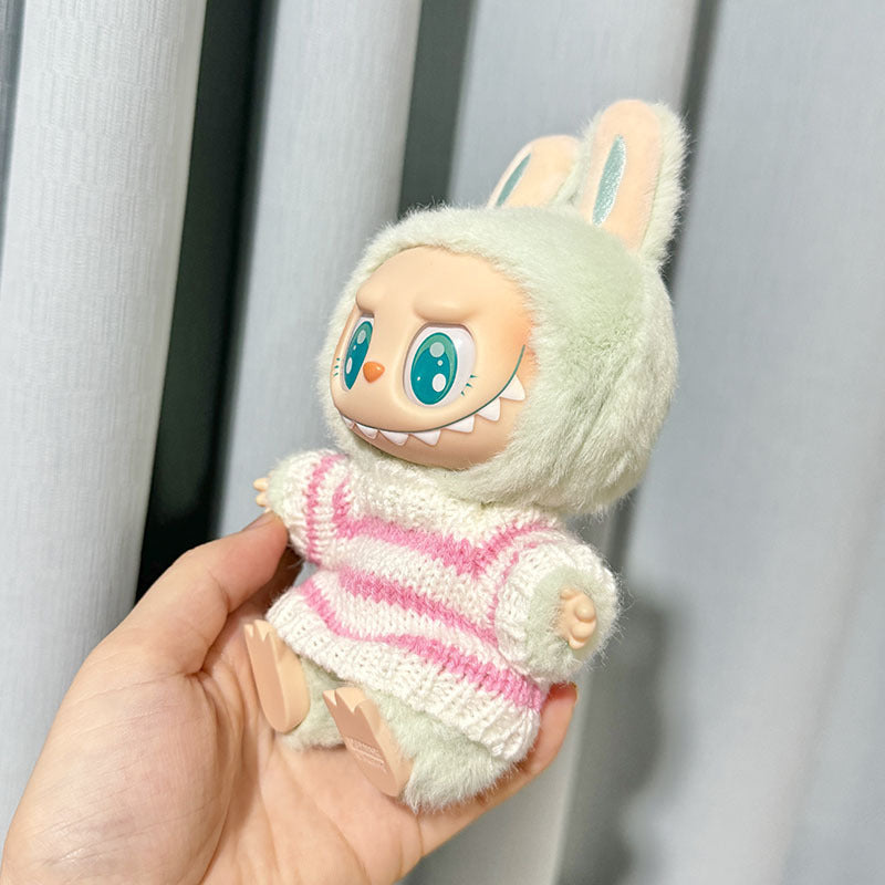 Labubu Clothing Second Generation Keychain Pendant Labubu Sitting Party White and Green Striped Sweater Set