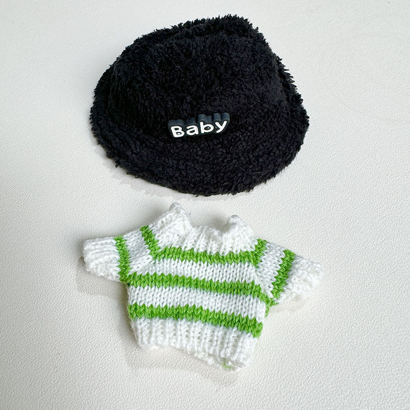 Labubu Clothing Second Generation Keychain Pendant Labubu Sitting Party White and Green Striped Sweater Set