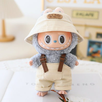 Labubu Sitting Party Doll Clothes Third Generation Cola Vinyl Blind Box Clothes Fisherman Hat Overalls Set