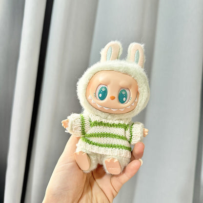 Labubu Clothing Second Generation Keychain Pendant Labubu Sitting Party White and Green Striped Sweater Set