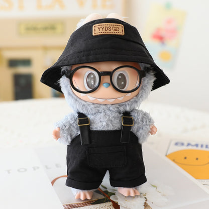 Labubu Sitting Party Doll Clothes Third Generation Cola Vinyl Blind Box Clothes Fisherman Hat Overalls Set