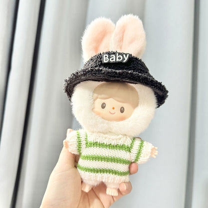 Labubu Clothing Second Generation Keychain Pendant Labubu Sitting Party White and Green Striped Sweater Set