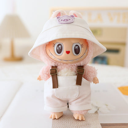 Labubu Sitting Party Doll Clothes Third Generation Cola Vinyl Blind Box Clothes Fisherman Hat Overalls Set