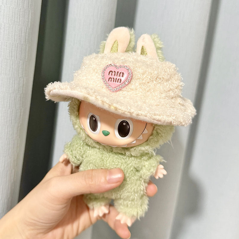 Labubu Clothing Second Generation Keychain Pendant Labubu Sitting Party White and Green Striped Sweater Set