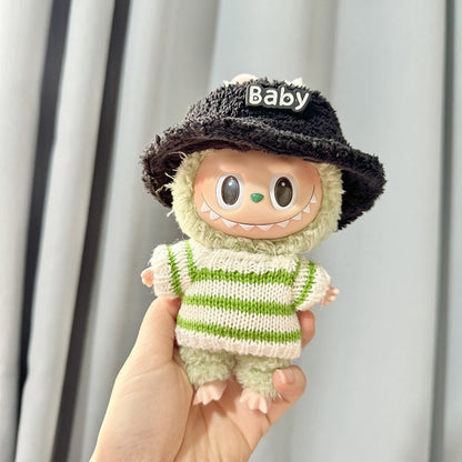 Labubu Clothing Second Generation Keychain Pendant Labubu Sitting Party White and Green Striped Sweater Set