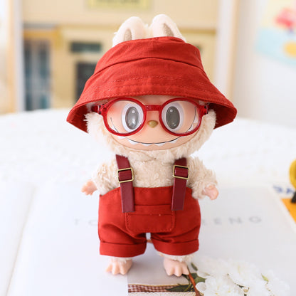 Labubu Sitting Party Doll Clothes Third Generation Cola Vinyl Blind Box Clothes Fisherman Hat Overalls Set