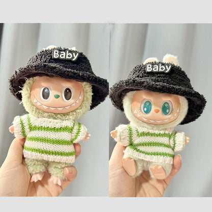Labubu Clothing Second Generation Keychain Pendant Labubu Sitting Party White and Green Striped Sweater Set