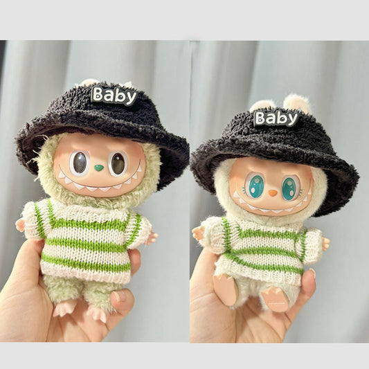 Labubu Clothing Second Generation Keychain Pendant Labubu Sitting Party White and Green Striped Sweater Set