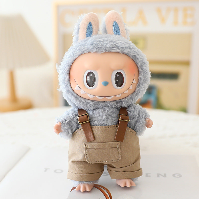 Labubu Sitting Party Doll Clothes Third Generation Cola Vinyl Blind Box Clothes Fisherman Hat Overalls Set
