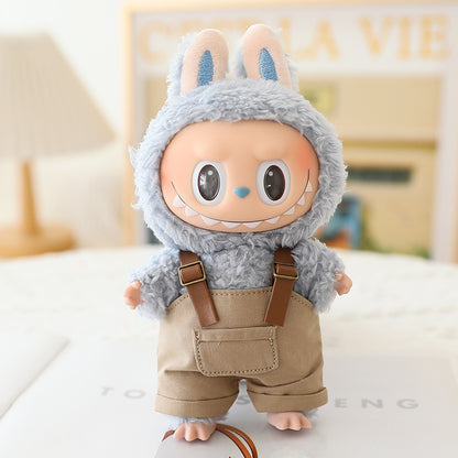 Labubu Sitting Party Doll Clothes Third Generation Cola Vinyl Blind Box Clothes Fisherman Hat Overalls Set