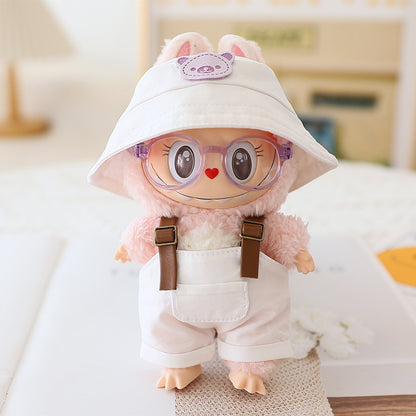 Labubu Sitting Party Doll Clothes Third Generation Cola Vinyl Blind Box Clothes Fisherman Hat Overalls Set