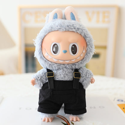 Labubu Sitting Party Doll Clothes Third Generation Cola Vinyl Blind Box Clothes Fisherman Hat Overalls Set