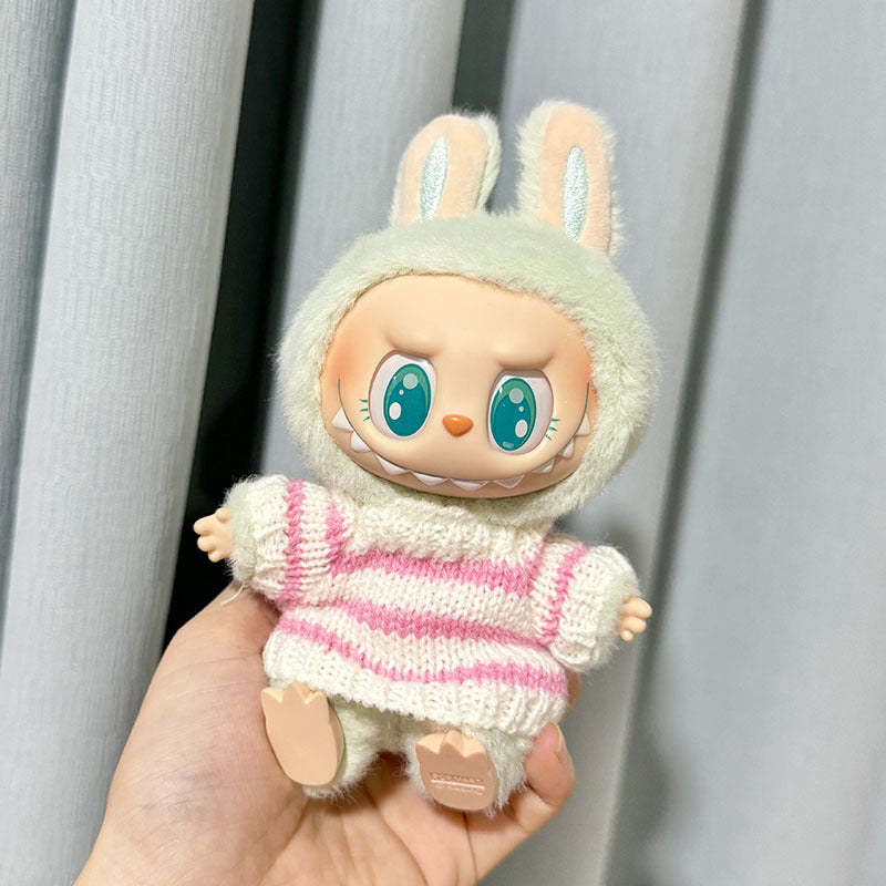 Labubu Clothing Second Generation Keychain Pendant Labubu Sitting Party White and Green Striped Sweater Set