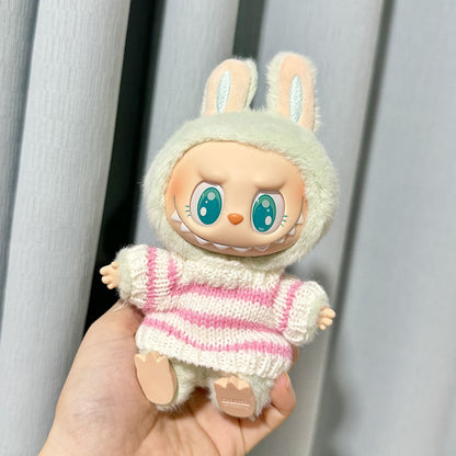 Labubu Clothing Second Generation Keychain Pendant Labubu Sitting Party White and Green Striped Sweater Set
