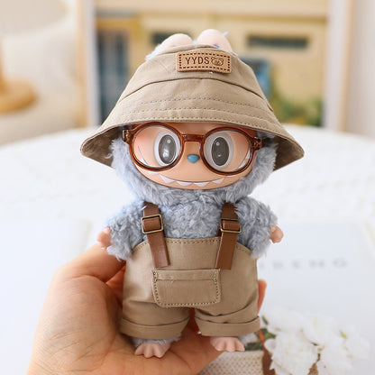 Labubu Sitting Party Doll Clothes Third Generation Cola Vinyl Blind Box Clothes Fisherman Hat Overalls Set