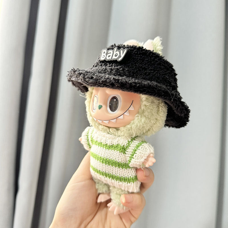 Labubu Clothing Second Generation Keychain Pendant Labubu Sitting Party White and Green Striped Sweater Set