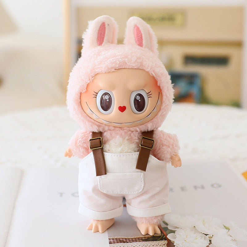 Labubu Sitting Party Doll Clothes Third Generation Cola Vinyl Blind Box Clothes Fisherman Hat Overalls Set