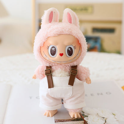 Labubu Sitting Party Doll Clothes Third Generation Cola Vinyl Blind Box Clothes Fisherman Hat Overalls Set