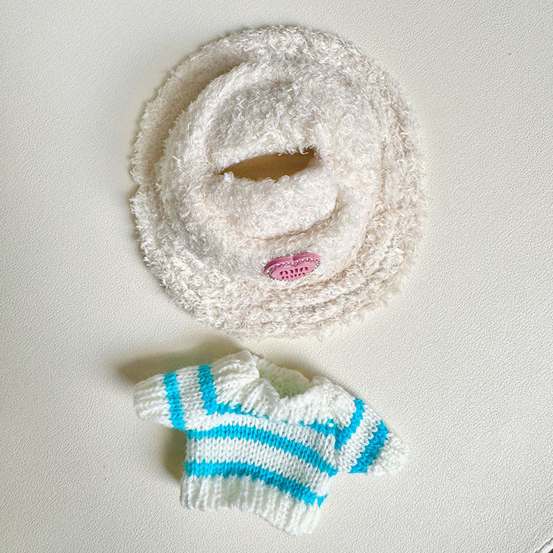 Labubu Clothing Second Generation Keychain Pendant Labubu Sitting Party White and Green Striped Sweater Set