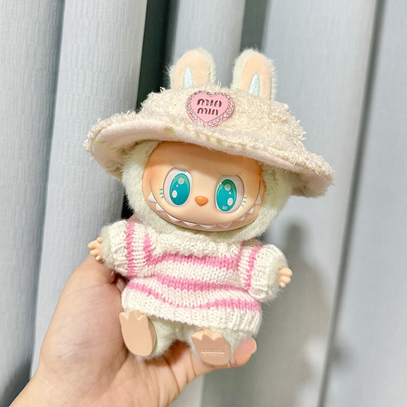Labubu Clothing Second Generation Keychain Pendant Labubu Sitting Party White and Green Striped Sweater Set