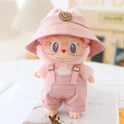Labubu Sitting Party Doll Clothes Third Generation Cola Vinyl Blind Box Clothes Fisherman Hat Overalls Set