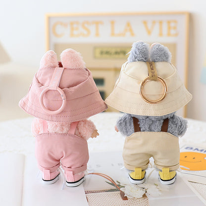 Labubu Sitting Party Doll Clothes Third Generation Cola Vinyl Blind Box Clothes Fisherman Hat Overalls Set