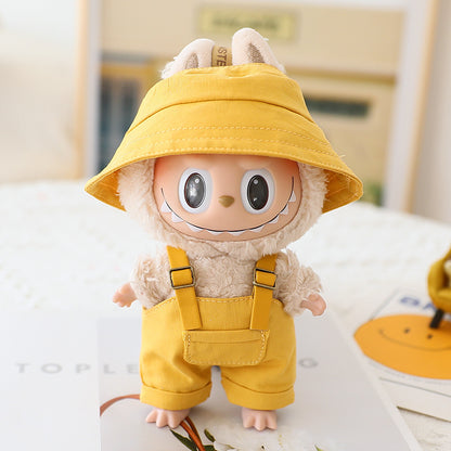 Labubu Sitting Party Doll Clothes Third Generation Cola Vinyl Blind Box Clothes Fisherman Hat Overalls Set