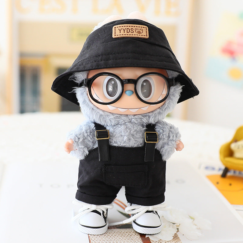 Labubu Sitting Party Doll Clothes Third Generation Cola Vinyl Blind Box Clothes Fisherman Hat Overalls Set