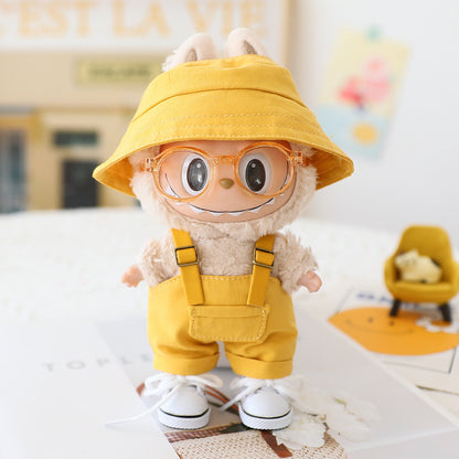 Labubu Sitting Party Doll Clothes Third Generation Cola Vinyl Blind Box Clothes Fisherman Hat Overalls Set