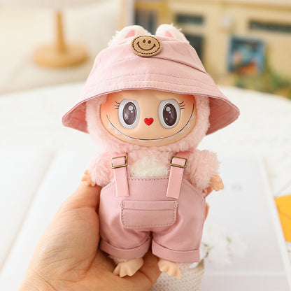 Labubu Sitting Party Doll Clothes Third Generation Cola Vinyl Blind Box Clothes Fisherman Hat Overalls Set