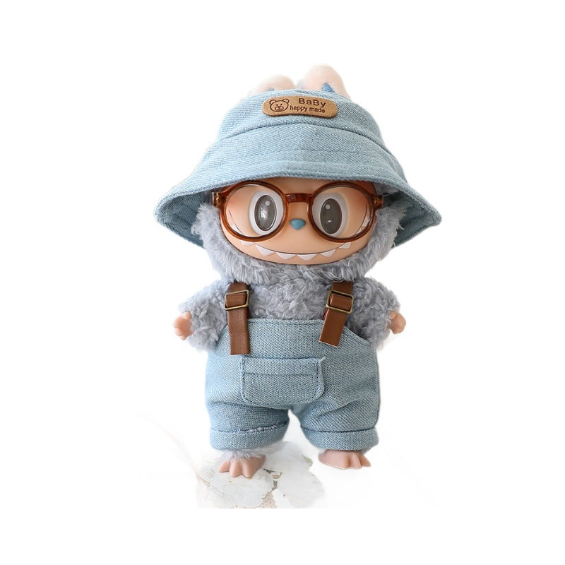 Labubu Sitting Party Doll Clothes Third Generation Cola Vinyl Blind Box Clothes Fisherman Hat Overalls Set