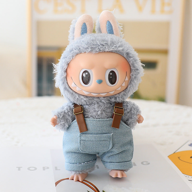 Labubu Sitting Party Doll Clothes Third Generation Cola Vinyl Blind Box Clothes Fisherman Hat Overalls Set