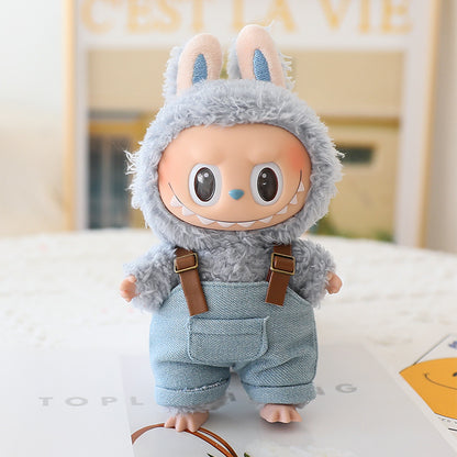Labubu Sitting Party Doll Clothes Third Generation Cola Vinyl Blind Box Clothes Fisherman Hat Overalls Set
