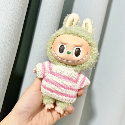 Labubu Clothing Second Generation Keychain Pendant Labubu Sitting Party White and Green Striped Sweater Set