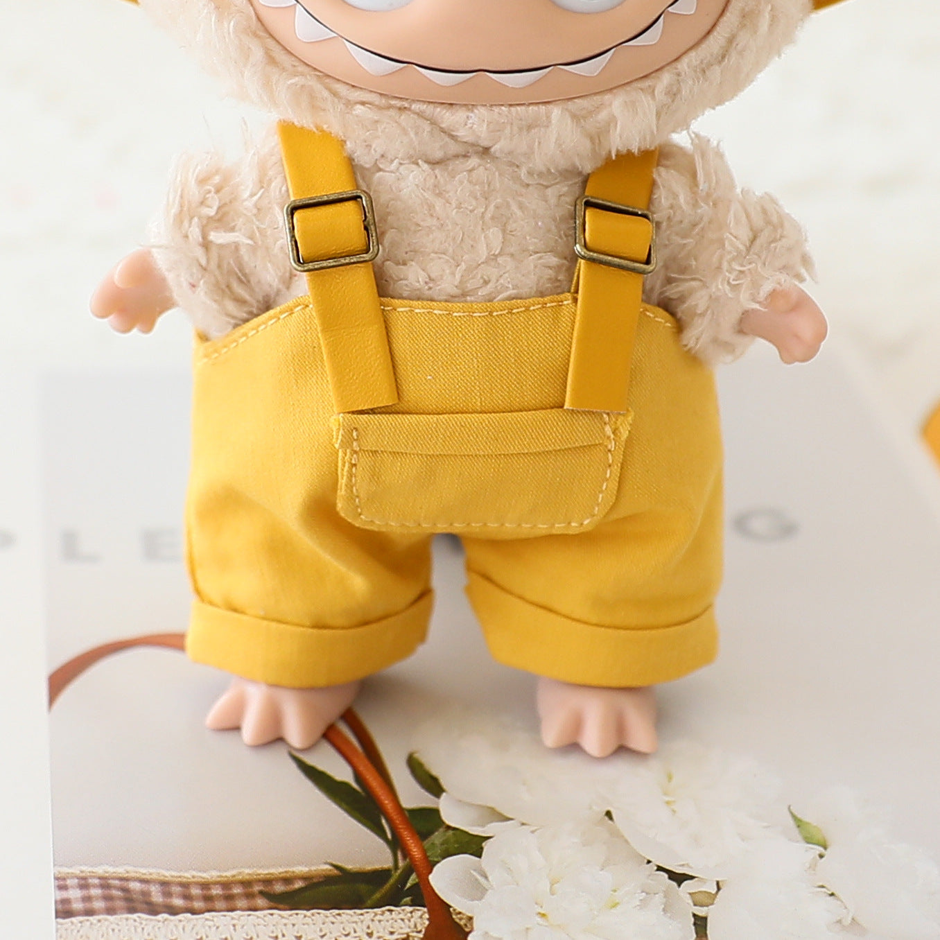 Labubu Sitting Party Doll Clothes Third Generation Cola Vinyl Blind Box Clothes Fisherman Hat Overalls Set