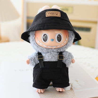 Labubu Sitting Party Doll Clothes Third Generation Cola Vinyl Blind Box Clothes Fisherman Hat Overalls Set