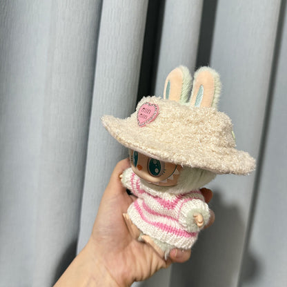 Labubu Clothing Second Generation Keychain Pendant Labubu Sitting Party White and Green Striped Sweater Set