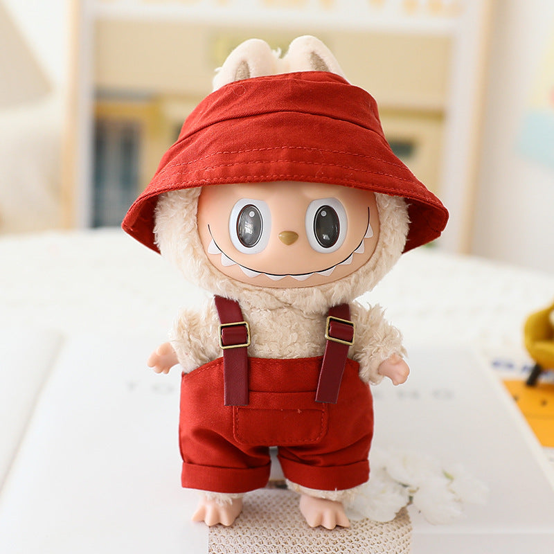 Labubu Sitting Party Doll Clothes Third Generation Cola Vinyl Blind Box Clothes Fisherman Hat Overalls Set