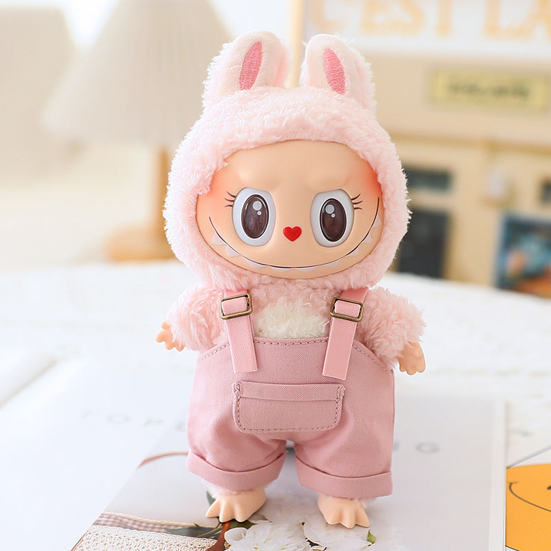 Labubu Sitting Party Doll Clothes Third Generation Cola Vinyl Blind Box Clothes Fisherman Hat Overalls Set