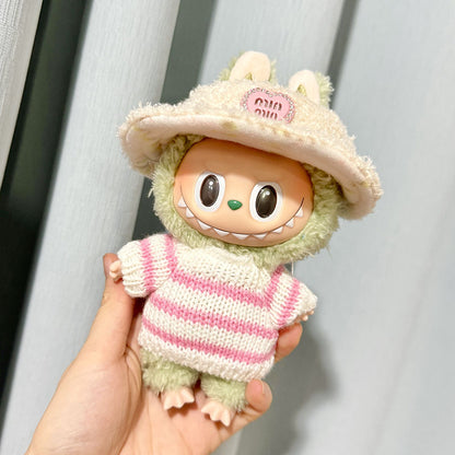 Labubu Clothing Second Generation Keychain Pendant Labubu Sitting Party White and Green Striped Sweater Set
