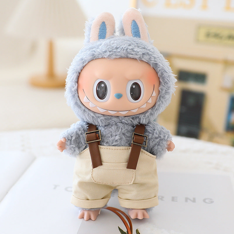 Labubu Sitting Party Doll Clothes Third Generation Cola Vinyl Blind Box Clothes Fisherman Hat Overalls Set