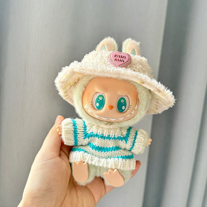 Labubu Clothing Second Generation Keychain Pendant Labubu Sitting Party White and Green Striped Sweater Set