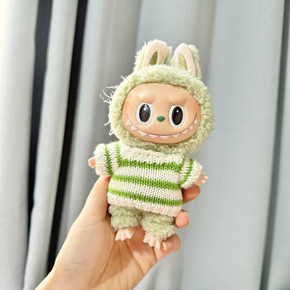 Labubu Clothing Second Generation Keychain Pendant Labubu Sitting Party White and Green Striped Sweater Set