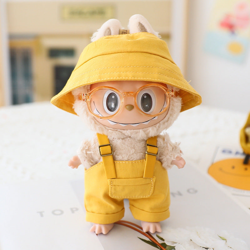 Labubu Sitting Party Doll Clothes Third Generation Cola Vinyl Blind Box Clothes Fisherman Hat Overalls Set