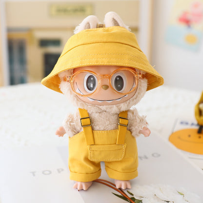 Labubu Sitting Party Doll Clothes Third Generation Cola Vinyl Blind Box Clothes Fisherman Hat Overalls Set