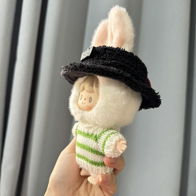 Labubu Clothing Second Generation Keychain Pendant Labubu Sitting Party White and Green Striped Sweater Set